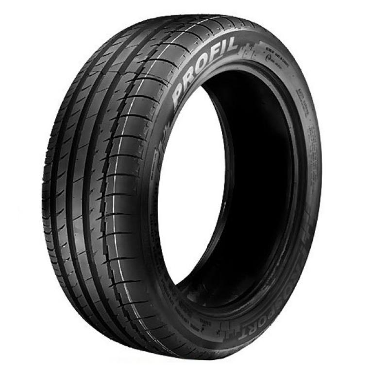 Modern asymetric  tire. Very wide outside zone which must acoount for good steering  responsivness....